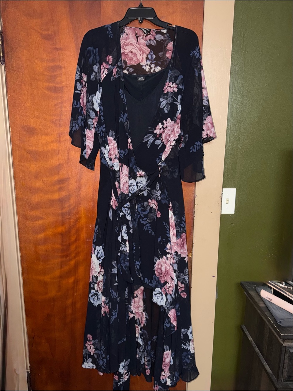 City Chic Navy Floral High-low Wrap Dress with Pink and Blue Blooms
